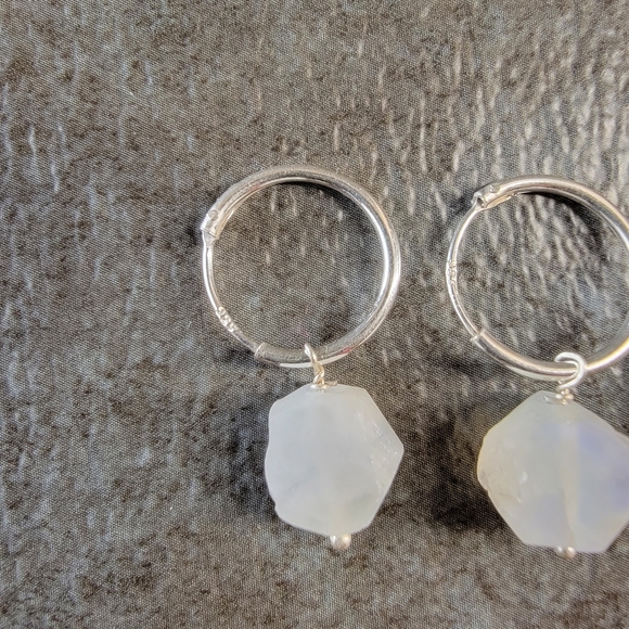 Native Rainbow Moonstone Gemstone Earrings Dainty Sterling Silver Boho Jewelry - Picture 6 of 6
